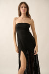 Layana Strapless Lace Asymmetrical Maxi Dress - Black