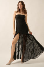 Layana Strapless Lace Asymmetrical Maxi Dress - Black