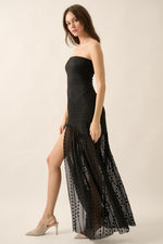 Layana Strapless Lace Asymmetrical Maxi Dress - Black