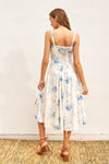 Raven Floral Print Sweetheart Corset Midi Dress - Blue Floral