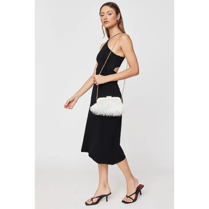 Rosalind Fringe Gold Detail Clutch - Ivory