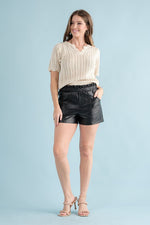 Jules Faux Leather Smocked Waist Paper Bag Shorts