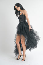 Dinah Tulle Lace Corset Bodice Gown Dress - Black
