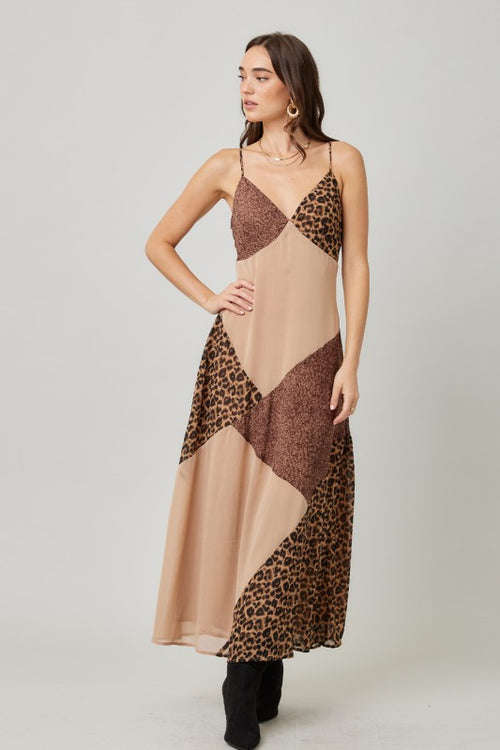 Myra Mix Match Patchwork Leopard Print Maxi Dress