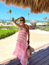 Khelani Moroccan Swirl Tie Dye Sheer Halter Scarf Maxi / Coverup Dress - Pink