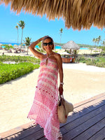Khelani Moroccan Swirl Tie Dye Sheer Halter Scarf Maxi / Coverup Dress - Pink