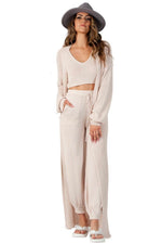 Isabel 3 Piece Knit Crop Top Duster and Jogger Set - Oyster