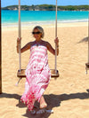Khelani Moroccan Swirl Tie Dye Sheer Halter Scarf Maxi / Coverup Dress - Pink