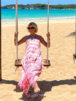 Khelani Moroccan Swirl Tie Dye Sheer Halter Scarf Maxi / Coverup Dress - Pink