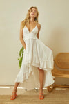 Miabella High Low Ruffle Maxi Dress - White