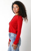 Nikki Long Sleeve Sweater Cardigan - Red