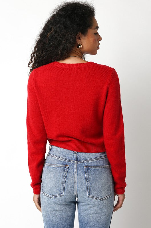 Nikki Long Sleeve Sweater Cardigan - Red