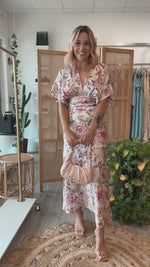 Amabelle Satin Kimono Sleeve Maxi Dress - Blush Floral
