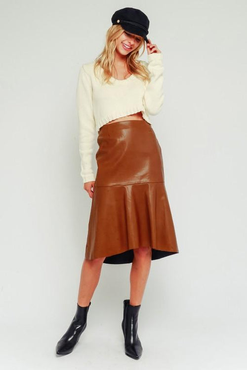 Betsy Faux Leather High Low Skirt - Camel