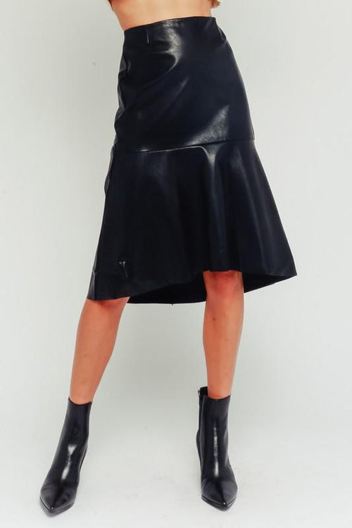 Betsy Faux Leather High Low Skirt - Black