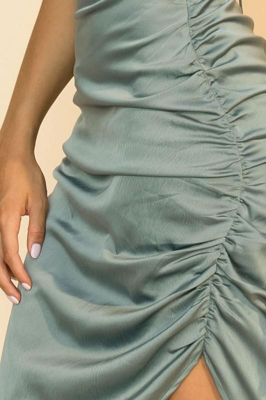Trisha Backless Ruched Midi Dress - Sage Girls Will Be Girls Trisha Backless Ruched Midi Dress - Sage Girls Will Be Girls
