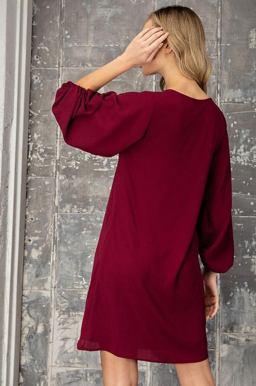 Georgia Long Sleeve Neck Dress - Wine