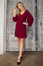 Georgia Long Sleeve Neck Dress - Wine