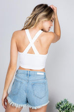 Adele Ribbed Wrap Halter Top - Off White