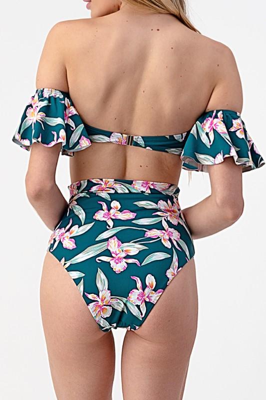 Ellis Floral Ruffle Top & Matching High Waisted Bottom Bikini Set