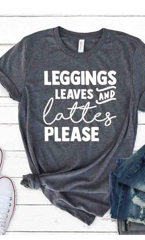 Leggings, Leaves & Lattes Graphic Tee - Charcoal
