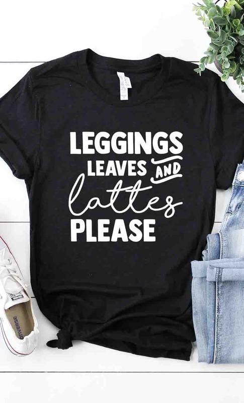 Leggings, Leaves & Lattes Graphic Tee - Black