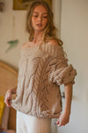 Theodora Off Shoulder Sweater Top - Camel