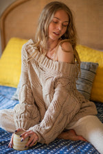Theodora Off Shoulder Sweater Top - Camel
