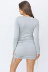 Corena Long Sleeve Ruched Detail Mini Dress - Sage