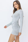 Corena Long Sleeve Ruched Detail Mini Dress - Sage