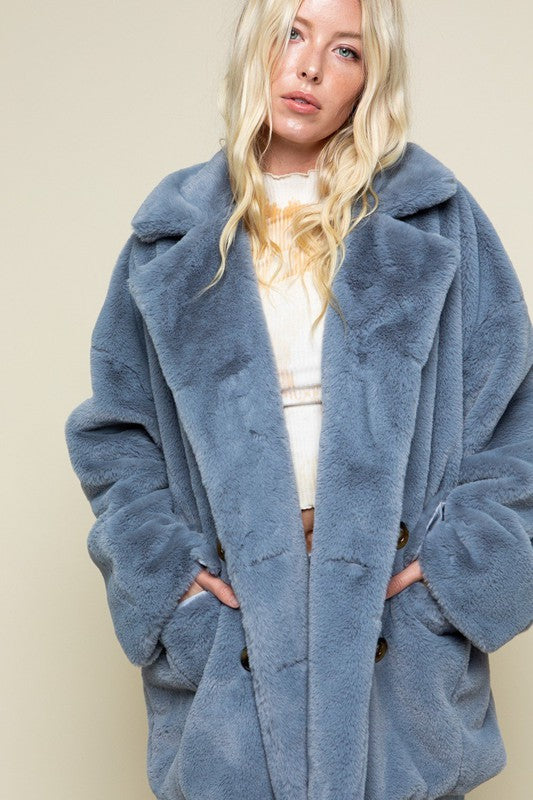 Faux-fur button coat