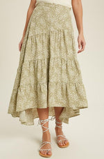 Sienna Floral Print Midi Skirt - Olive