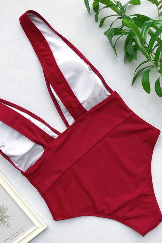 Elenor Deep V Bathing Suit - Red
