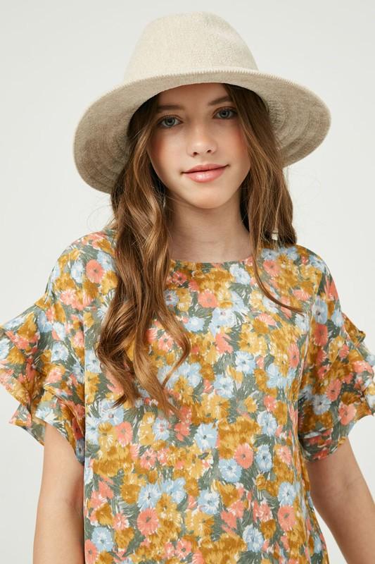 Girls Collection - Rae Foral Layered Ruffle Sleeve Mini Dress
