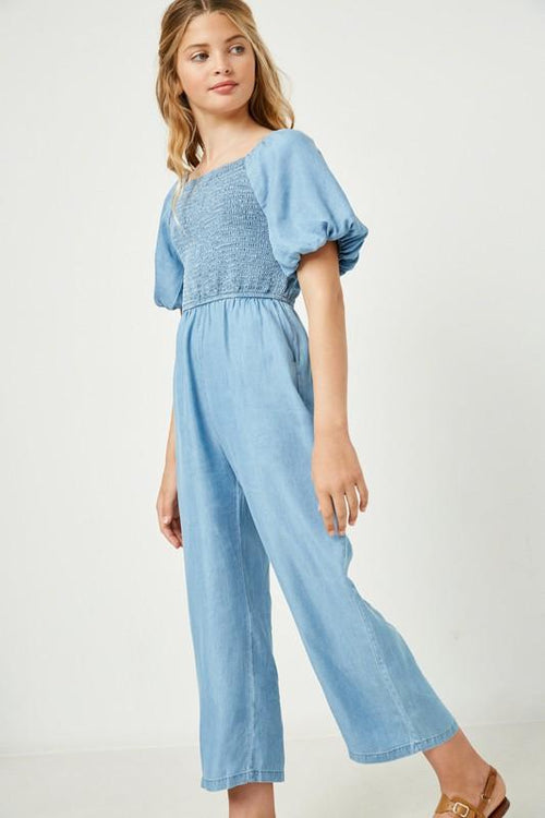 Girls Collection - Janet Smocked Puff Sleeve Jumpsuit