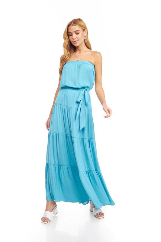 Alannah Tiered Strapless Maxi Dress - Light Blue