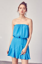 Delaire Waist Tie Strapless Dress - Blue