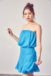 Delaire Waist Tie Strapless Dress - Blue