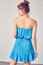 Delaire Waist Tie Strapless Dress - Blue