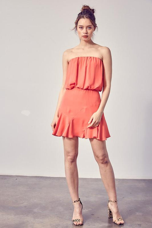 Delaire Waist Tie Strapless Dress - Coral