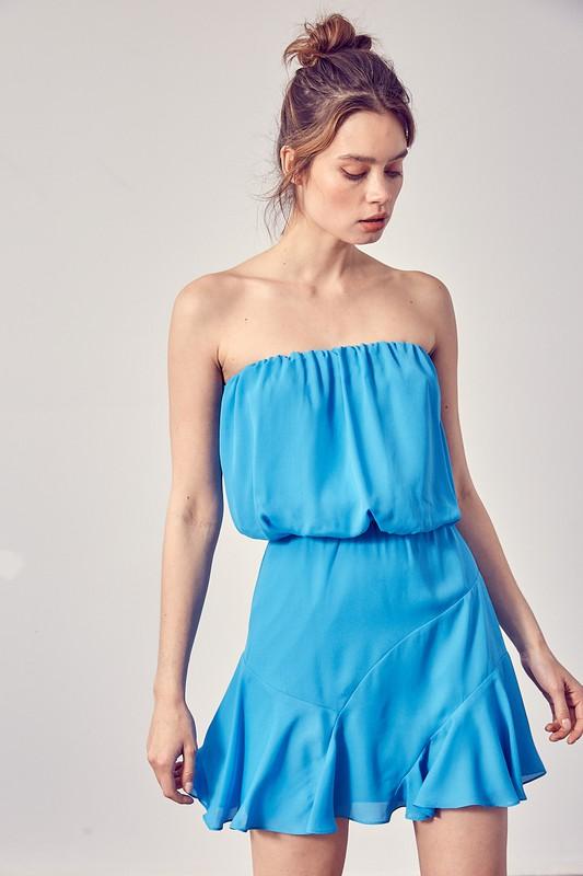 Delaire Waist Tie Strapless Dress - Blue