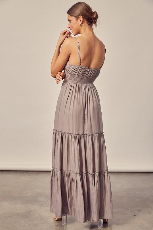 Magdalene Ruffle Detail Maxi Dress - Silver/Olive