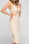 Jaylen Knit Side Cut Out Midi Dress - Beige