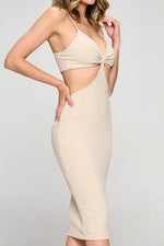 Jaylen Knit Side Cut Out Midi Dress - Beige
