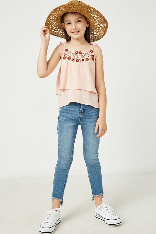 Girls Collection - Magdalene Embroidered Tiered Pleaded Top