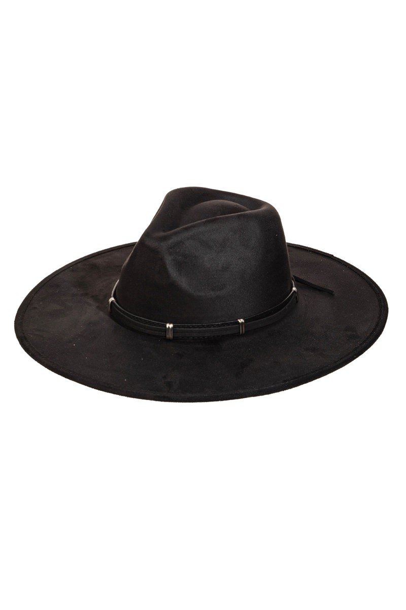 Enya Wide Brim Suede Hat - Black