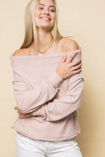 Meagan Off Shoulder Ribbed Knit Sweater - Blush