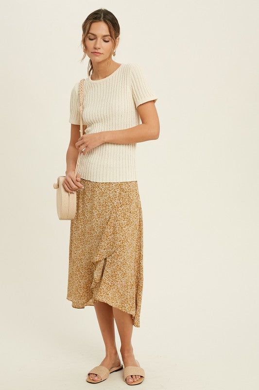 Kimia Floral Ruffle Midi Skirt - Mustard
