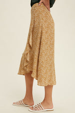 Kimia Floral Ruffle Midi Skirt - Mustard