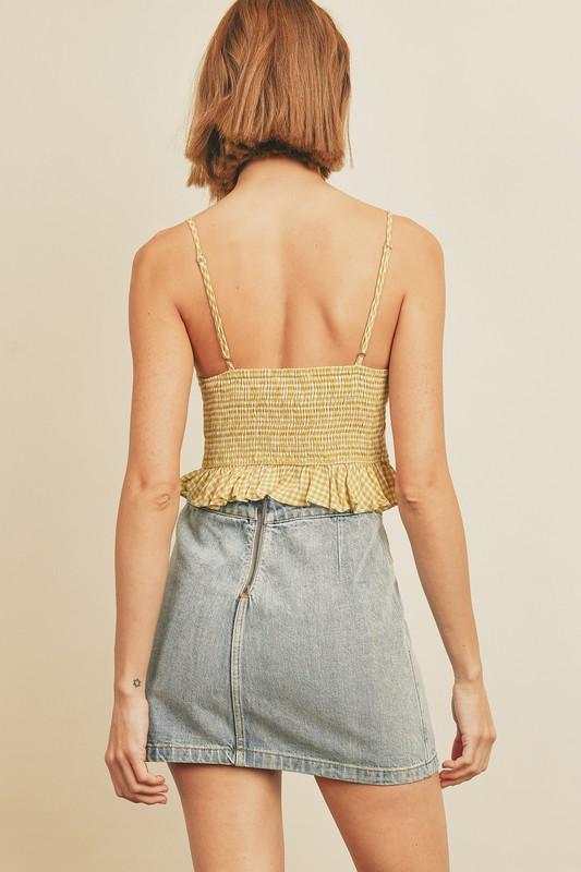 Eleanor Gingham Ruffle Top - Pear
